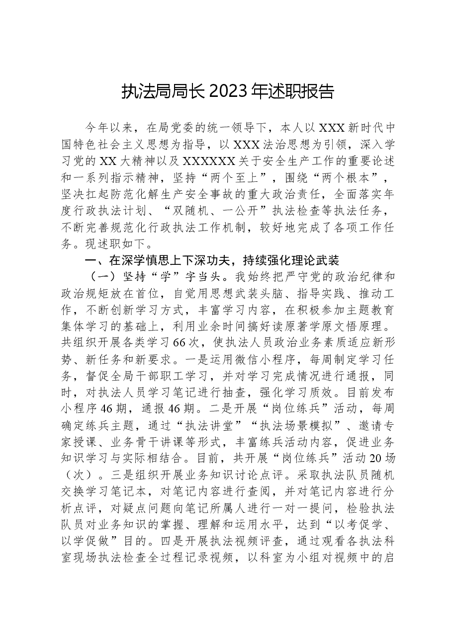执法局局长2023年述职报告.docx,第1页预览