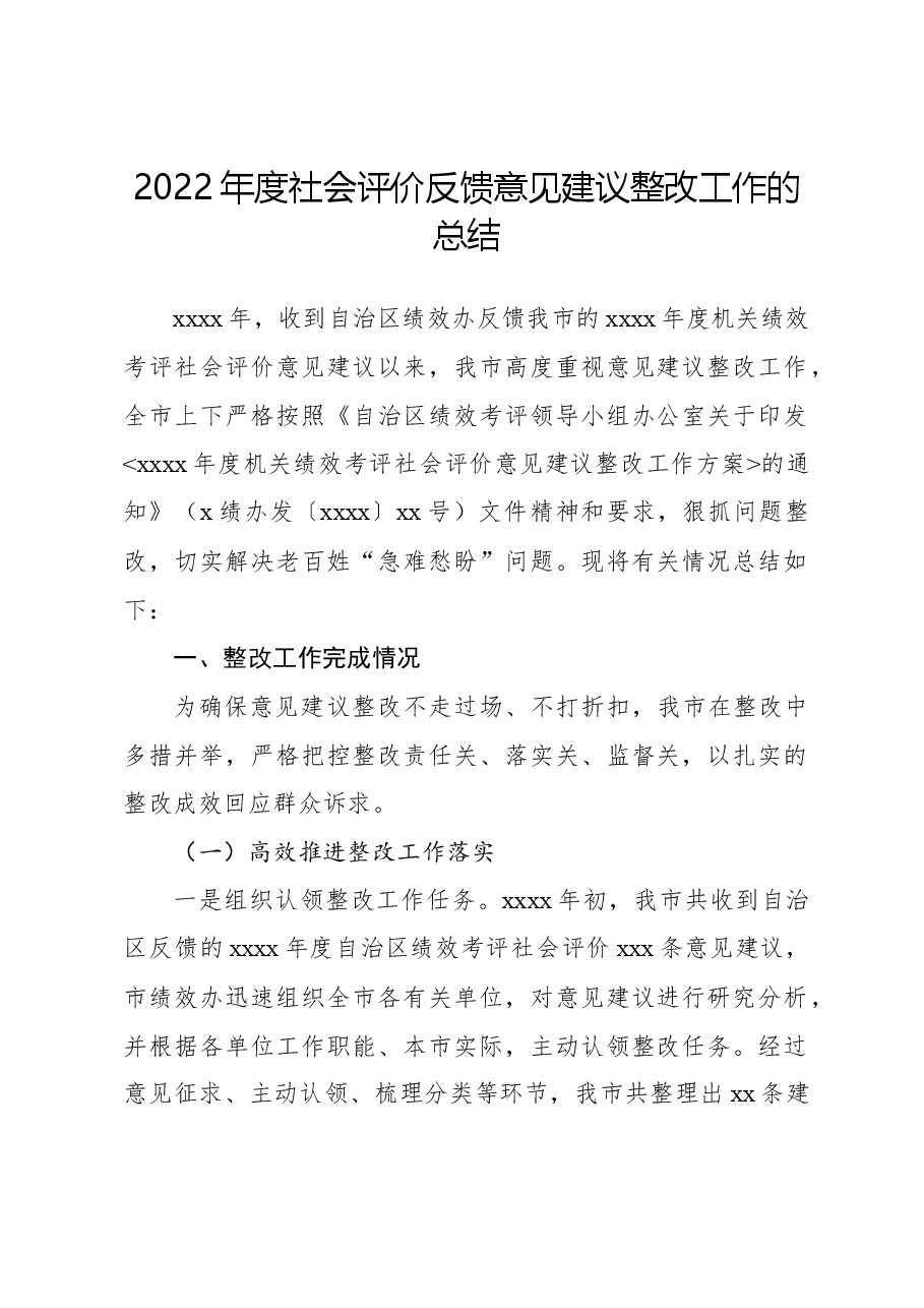 2022年度社会评价反馈意见建议整改工作的总结.docx,第1页预览