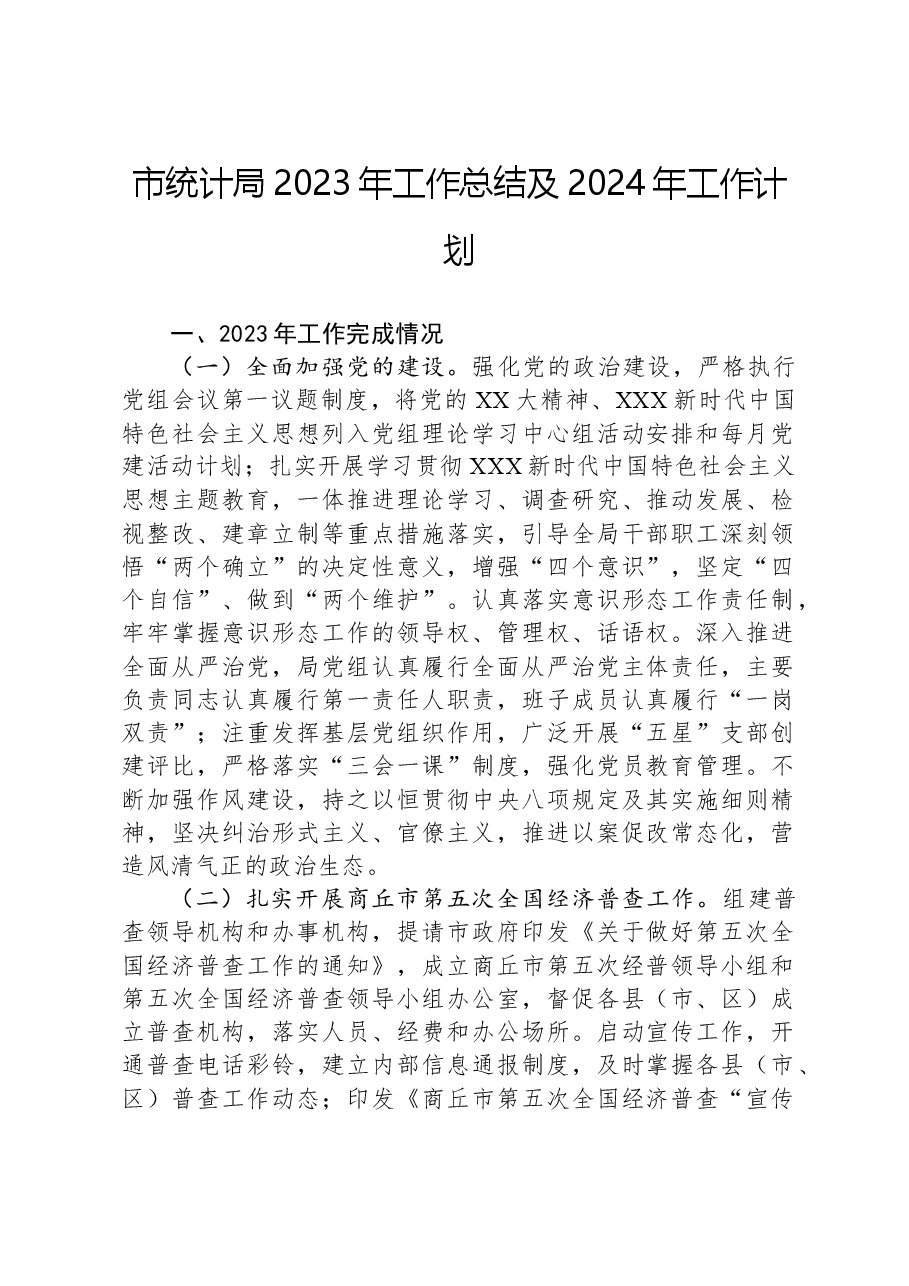 市统计局2023年工作总结及2024年工作计划.docx,第1页预览