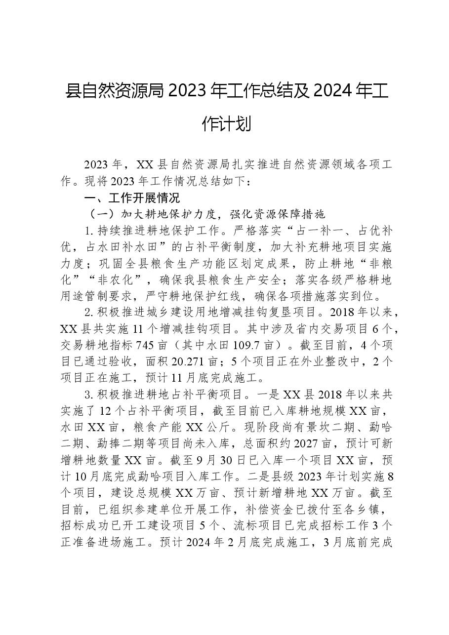 县自然资源局2023年工作总结及2024年工作计划01.docx,第1页预览