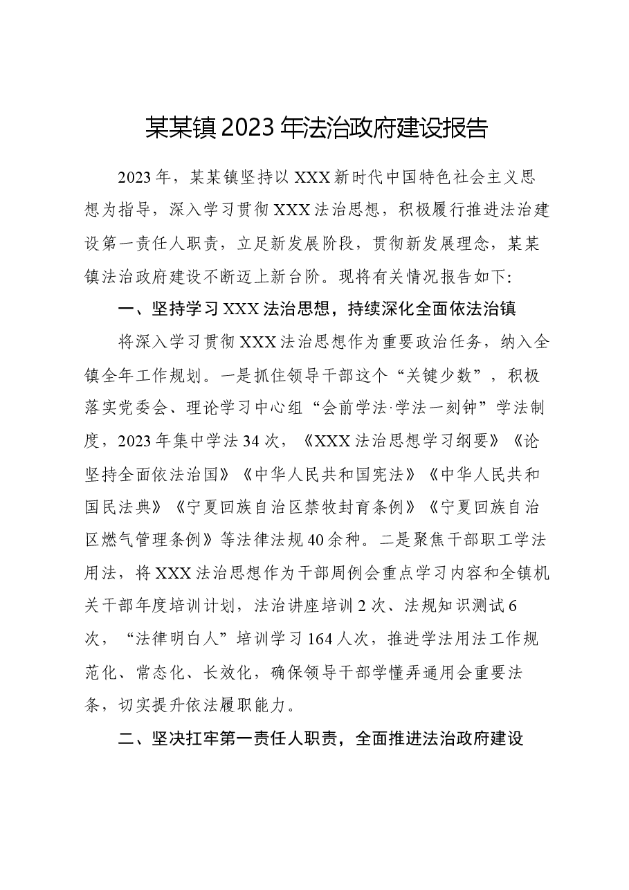 某某镇2023年法治政府建设报告.docx,第1页预览