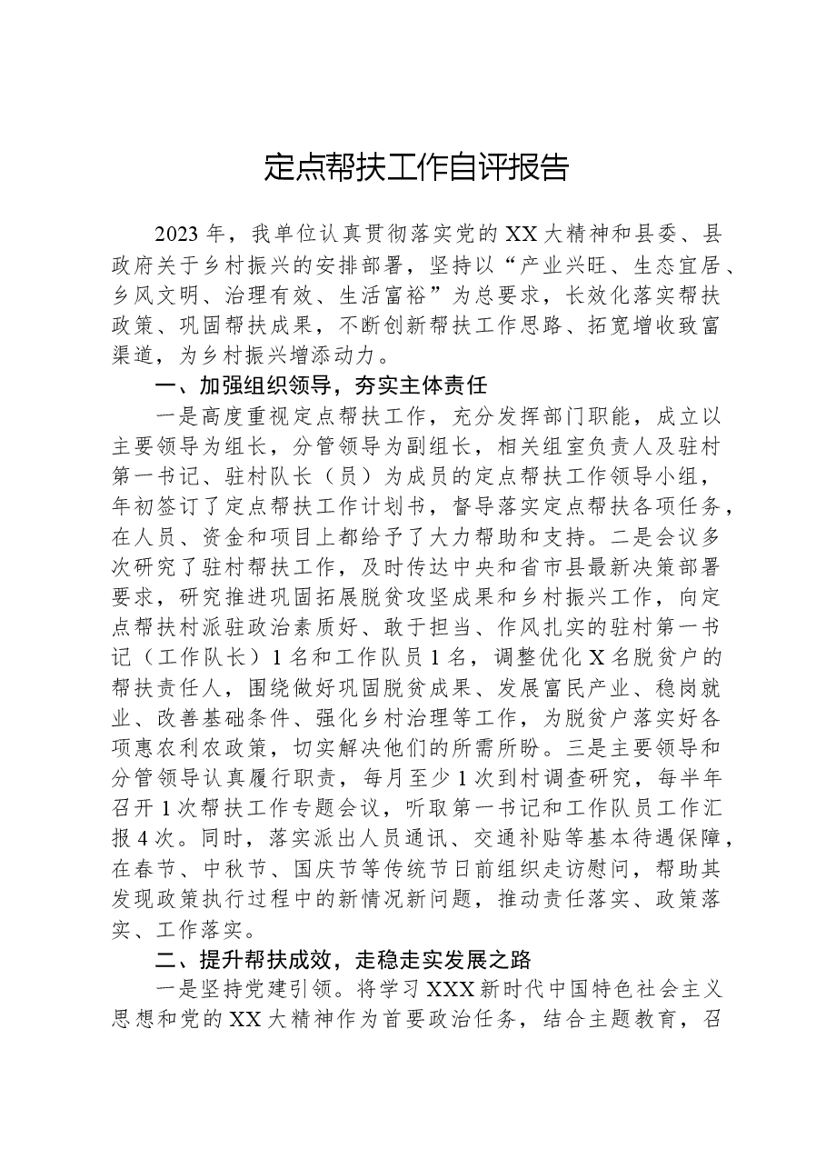 定点帮扶工作自评报告.docx,第1页预览