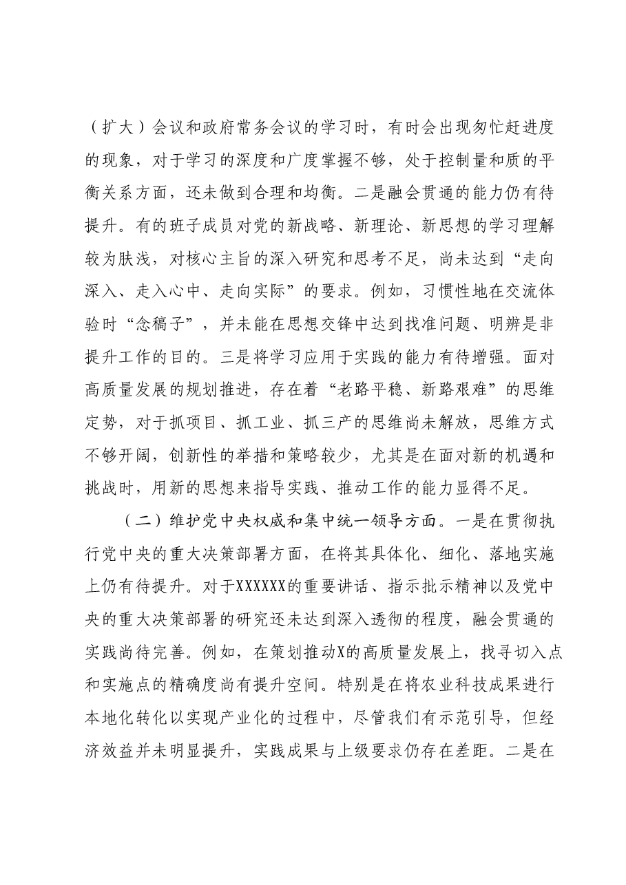 政府党组班子主题教育专题民主生活会对照检查材料.docx,第2页预览