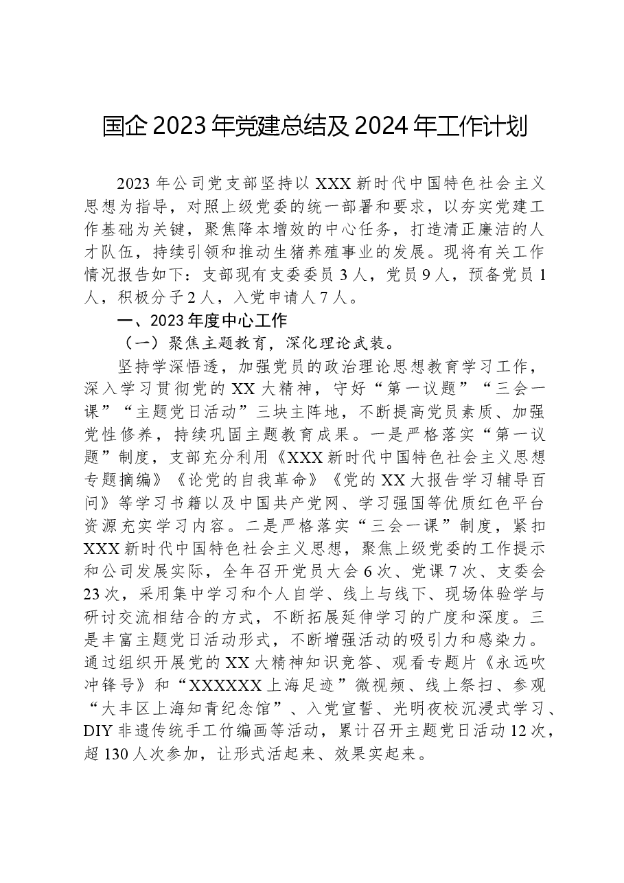 国企2023年党建总结及2024年工作计划.docx,第1页预览