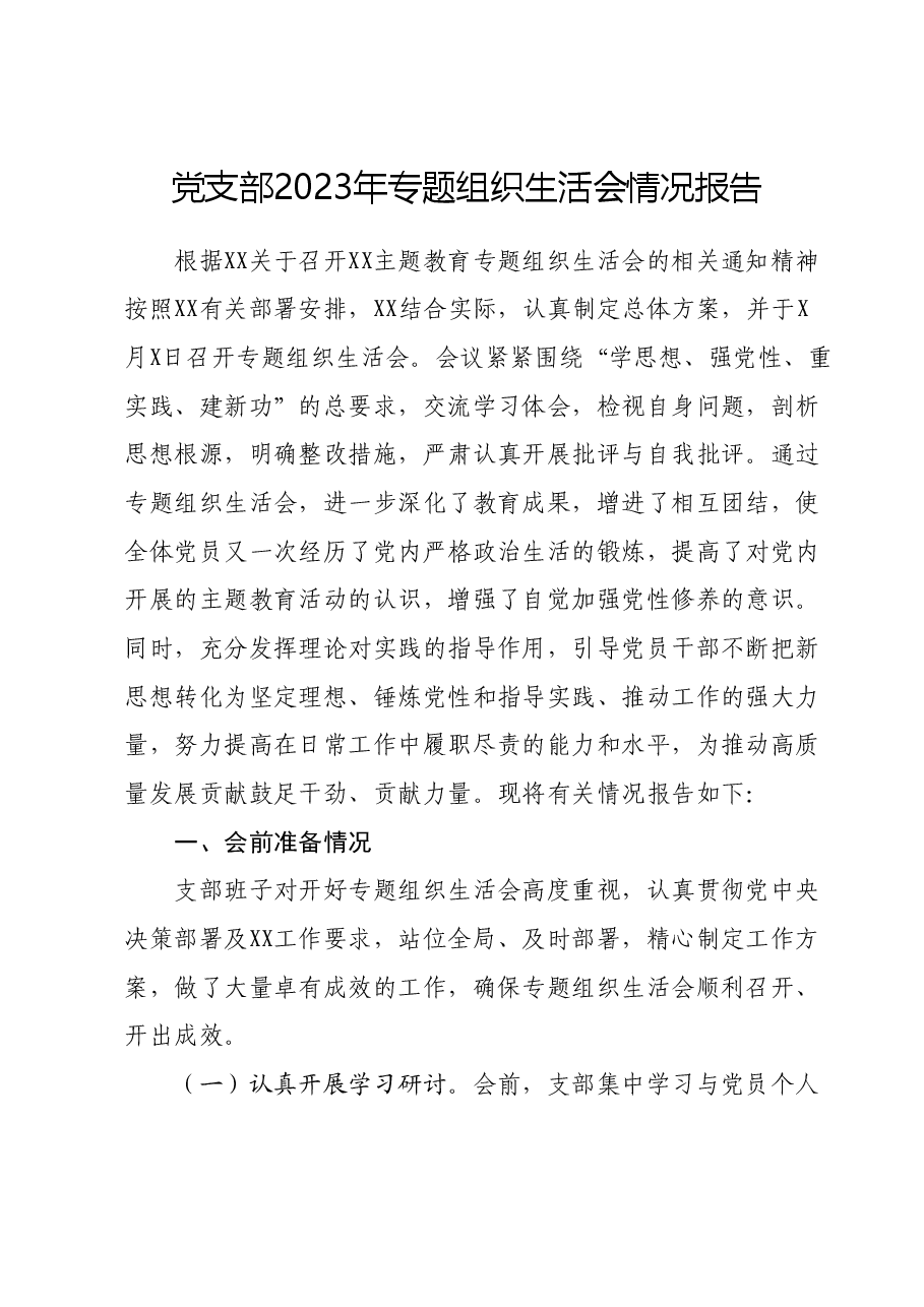 党支部2023年主题教育专题组织生活会情况报告.docx，第1页预览