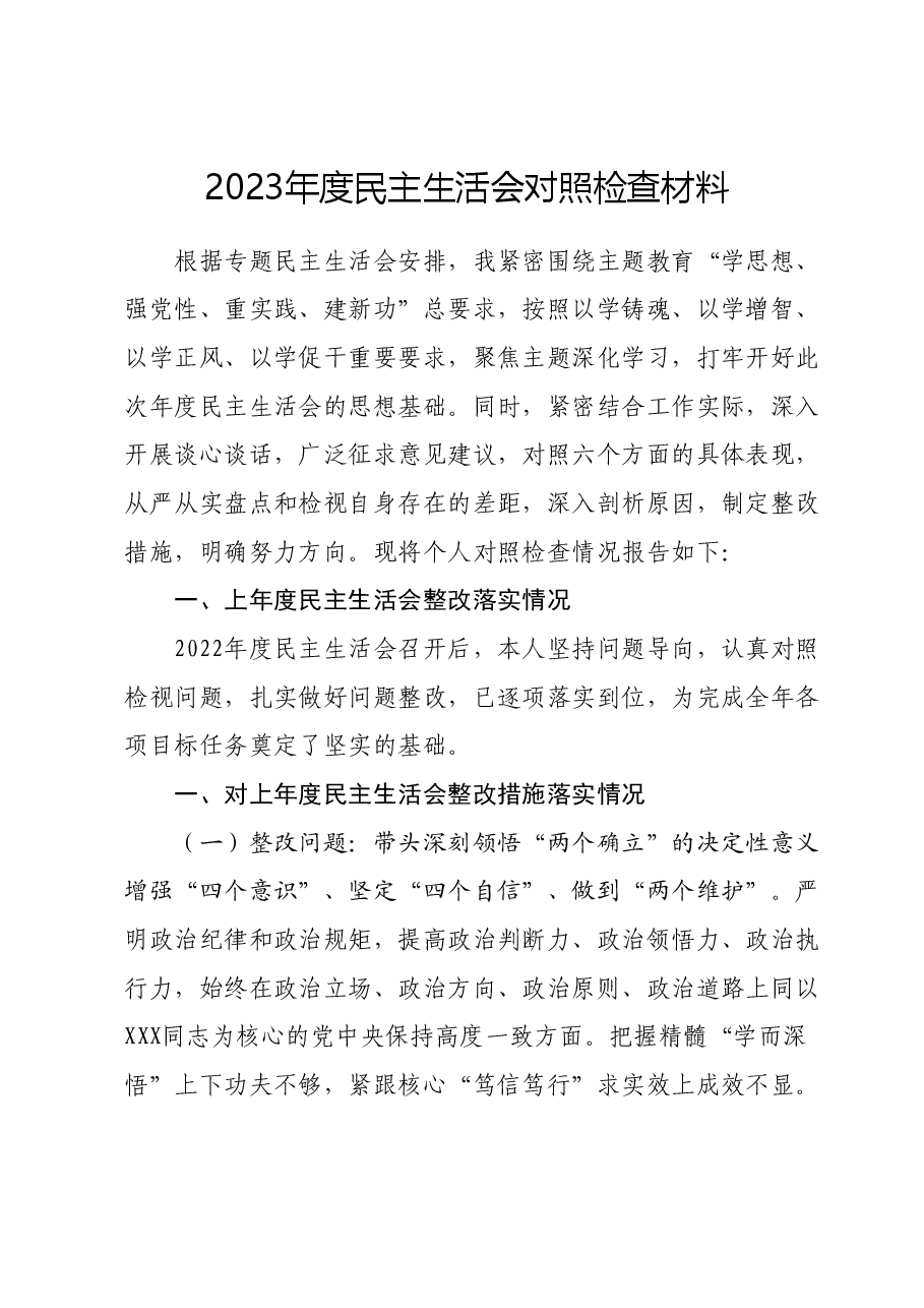 班子成员2023年度民主生活会对照检查材料.docx,第1页预览