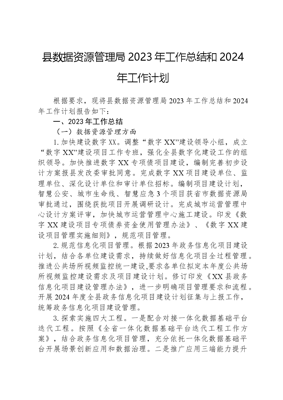 县数据资源管理局2023年工作总结和2024年工作计划01.docx,第1页预览