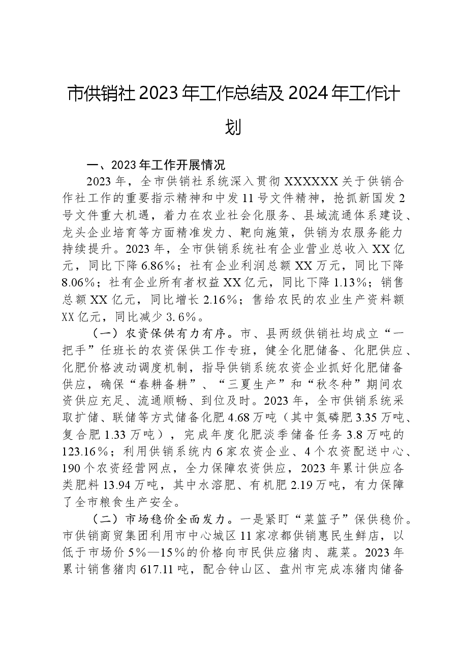市供销社2023年工作总结及2024年工作计划.docx,第1页预览