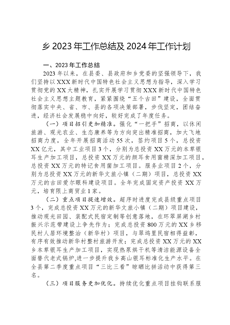 乡2023年工作总结及2024年工作计划(1).docx,第1页预览