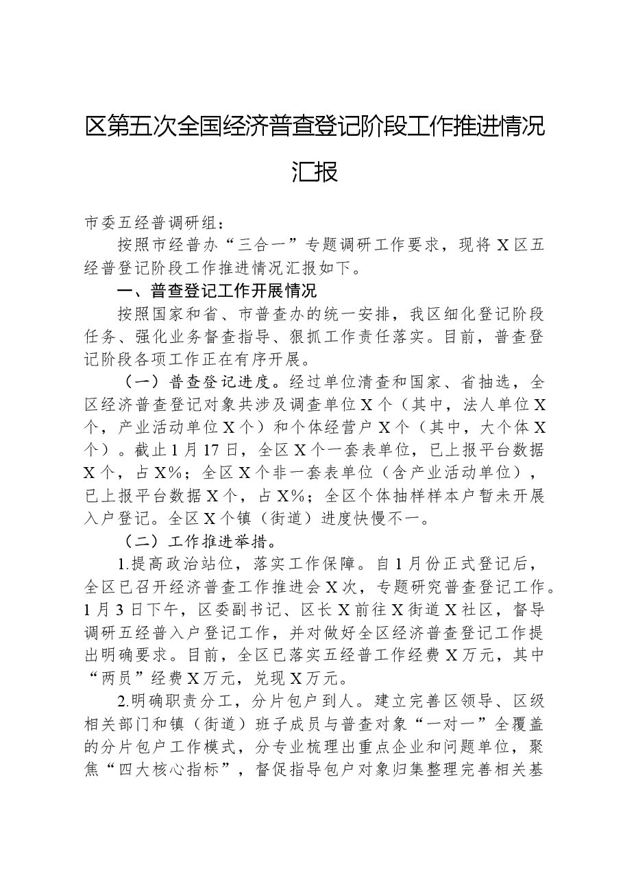 区第五次全国经济普查登记阶段工作推进情况汇报.docx,第1页预览