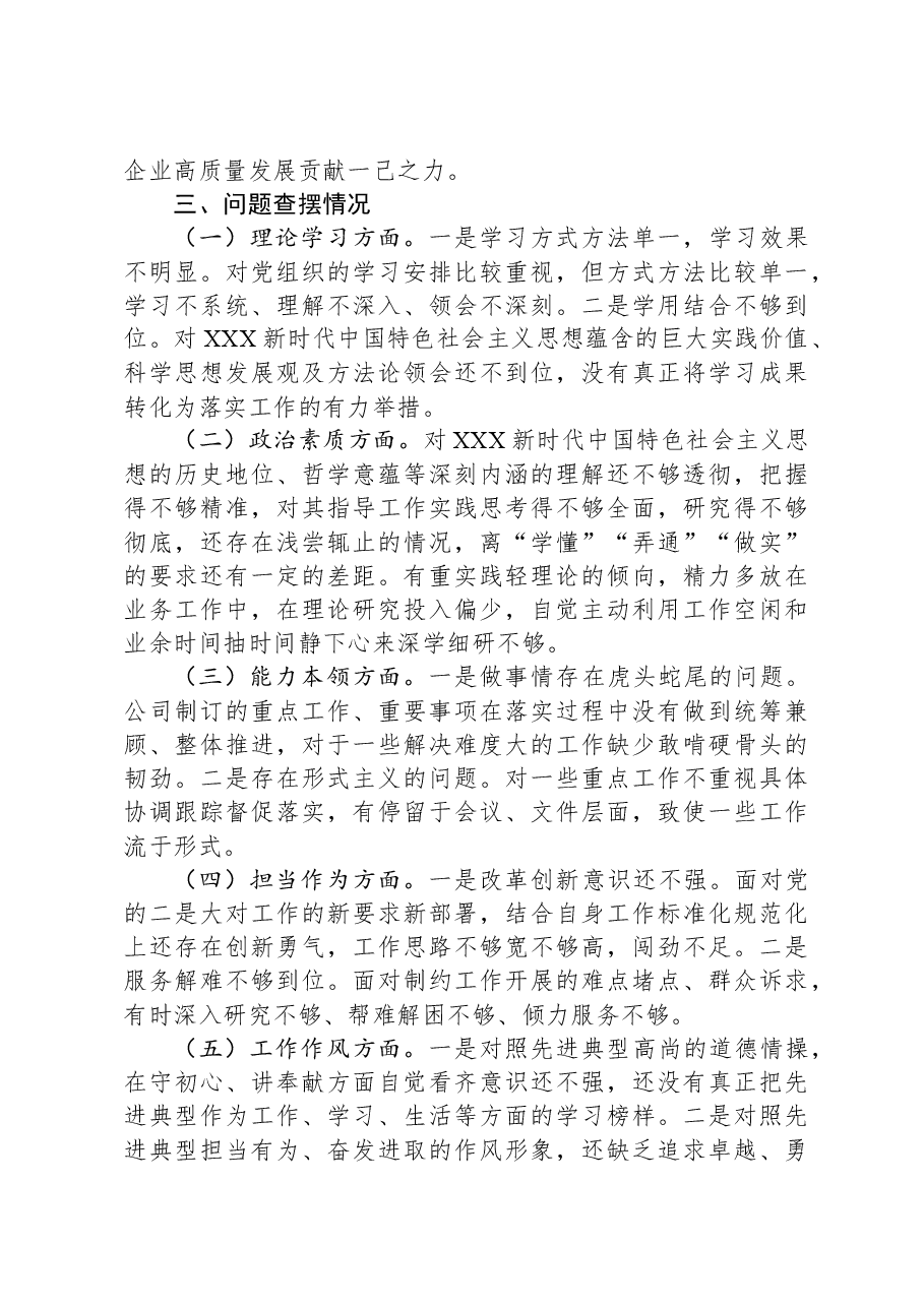 公司机关党支部第二批主题教育专题组织生活会个人对照检查材料.docx，第2页预览