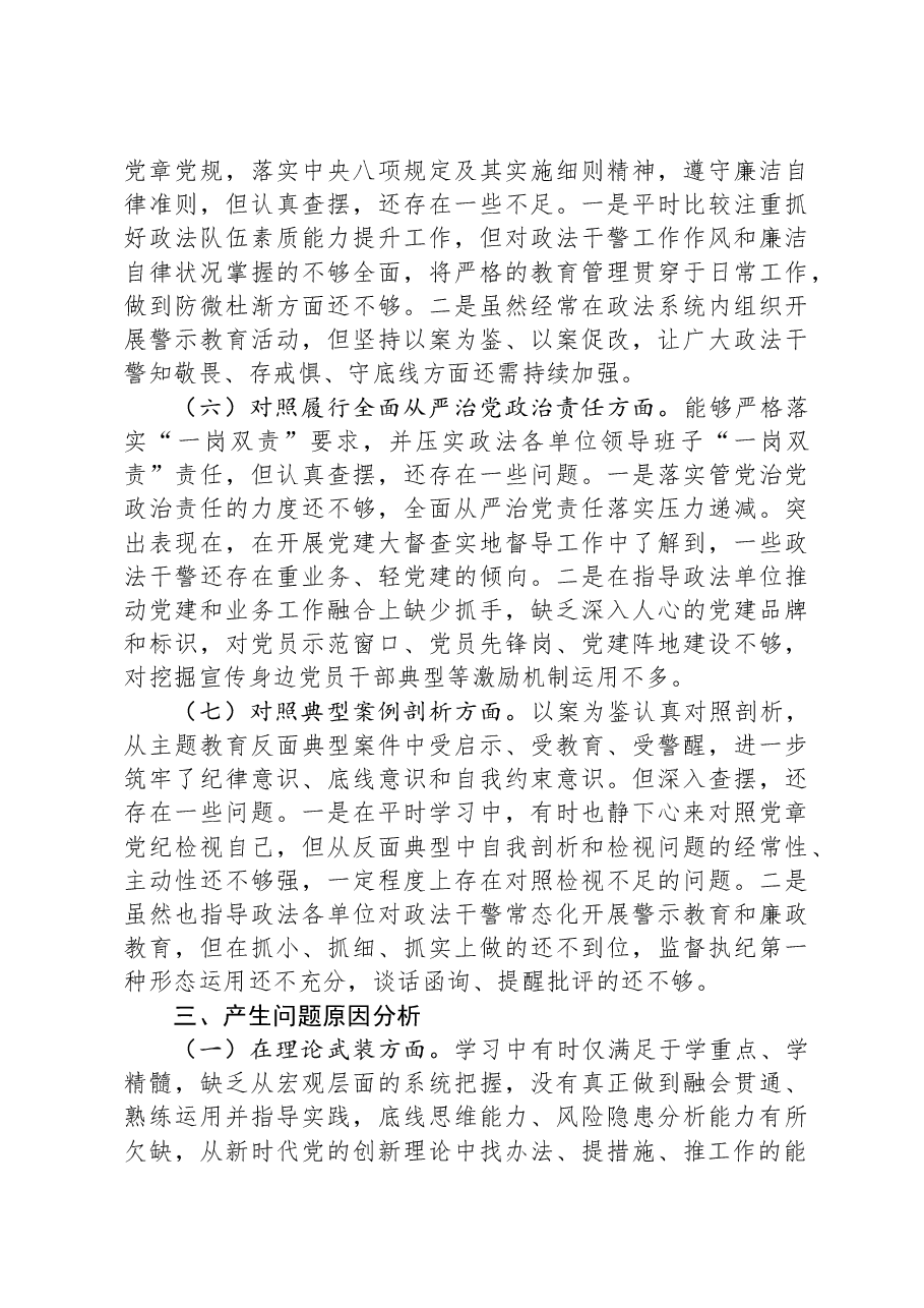 县政法委书记主题教育民主生活会对照检查材料.docx,第3页预览