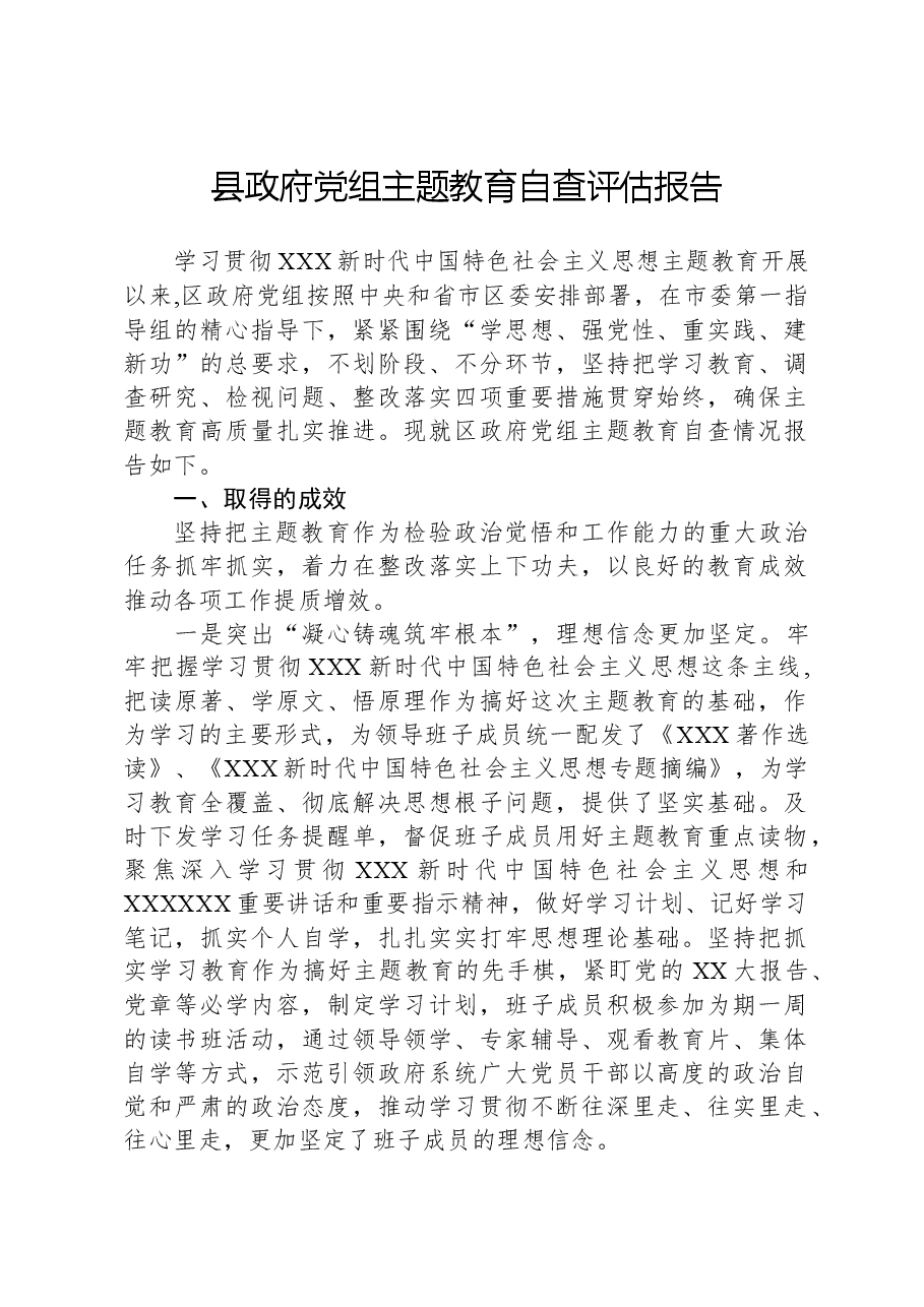 县政府党组主题教育自查评估报告.docx，第1页预览