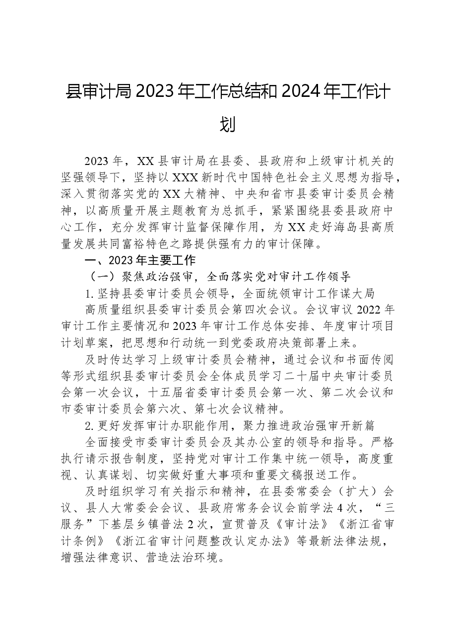 县审计局2023年工作总结和2024年工作计划01.docx,第1页预览
