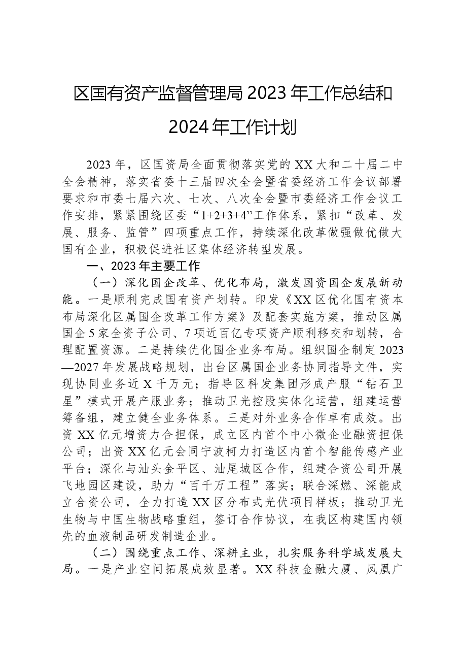 区国有资产监督管理局2023年工作总结和2024年工作计划.docx,第1页预览