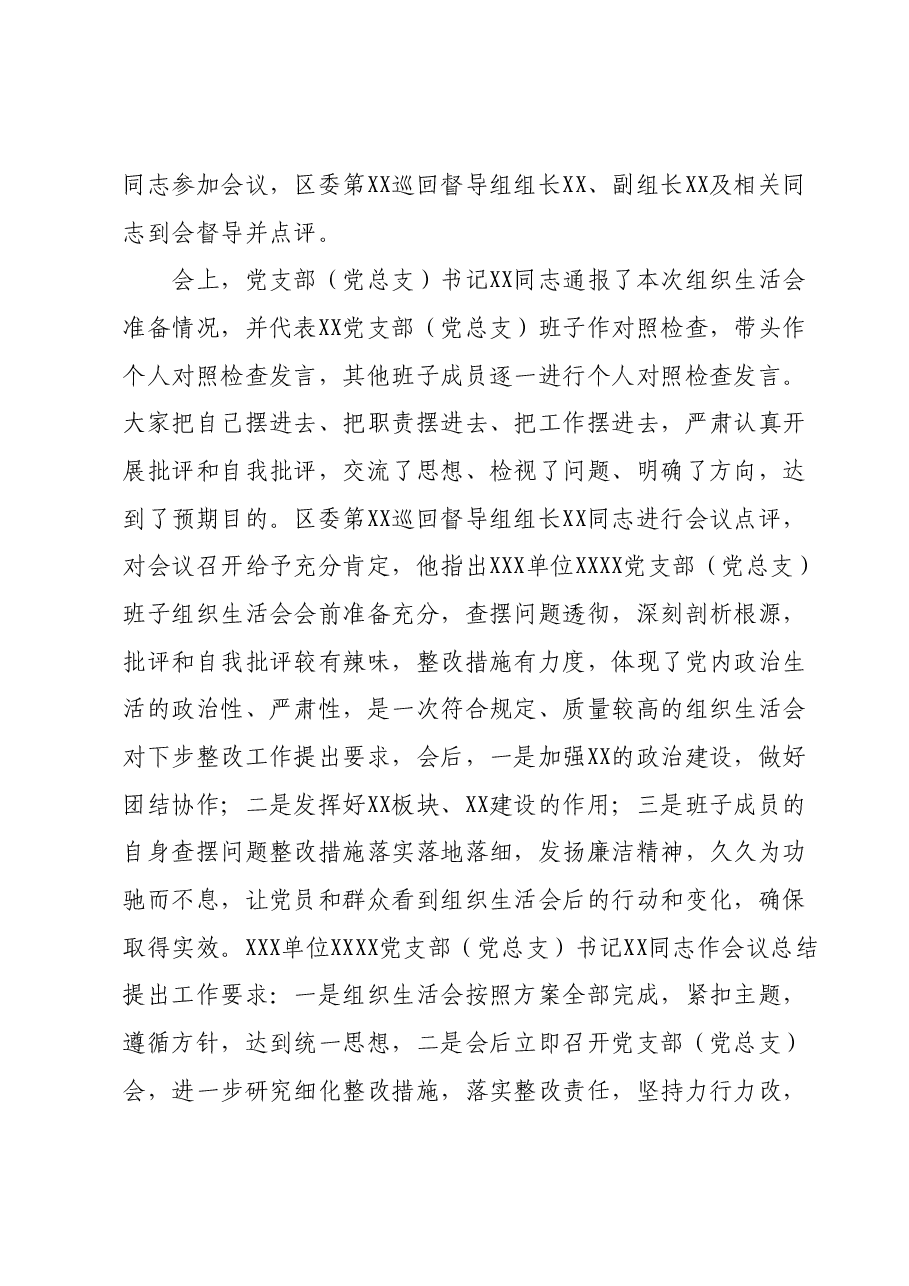XX党支部(党总支、党小组)主题教育专题组织生活会召开情况报告.docx,第4页预览