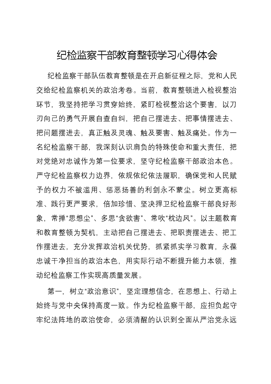 纪检监察干部教育整顿学习心得体会01.docx，第1页预览