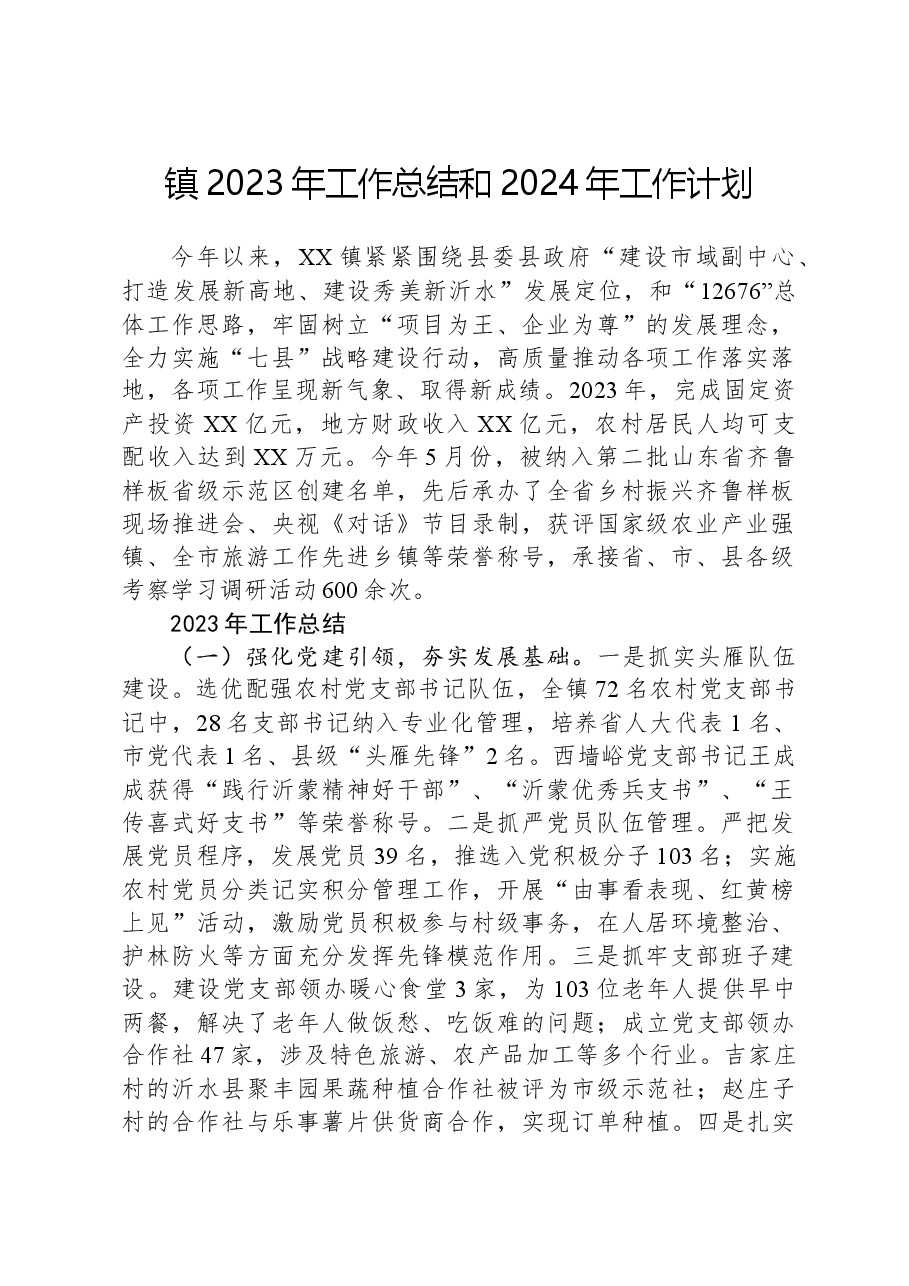 镇2023年工作总结和2024年工作计划05.docx,第1页预览