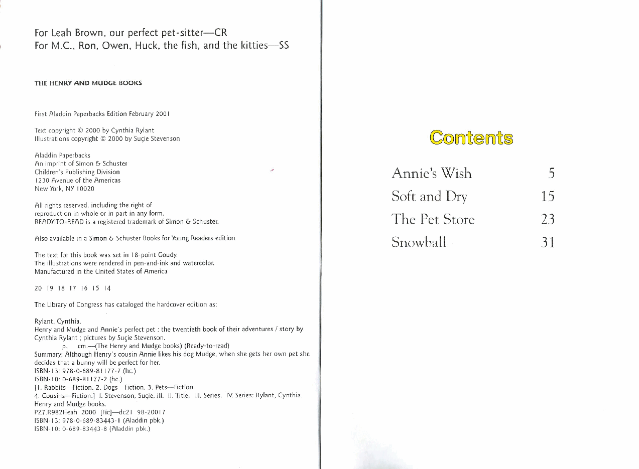 早教英语绘本20 Henry and Mudge and Annie s Perfect Pet (February 2001).pdf,第3页预览