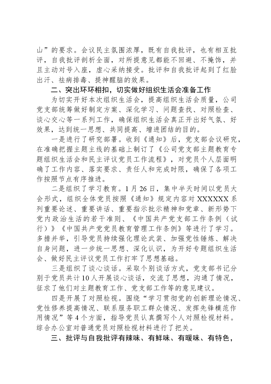 公司党支部2023年度组织生活会及民主评议党员开展情况报告.docx，第2页预览