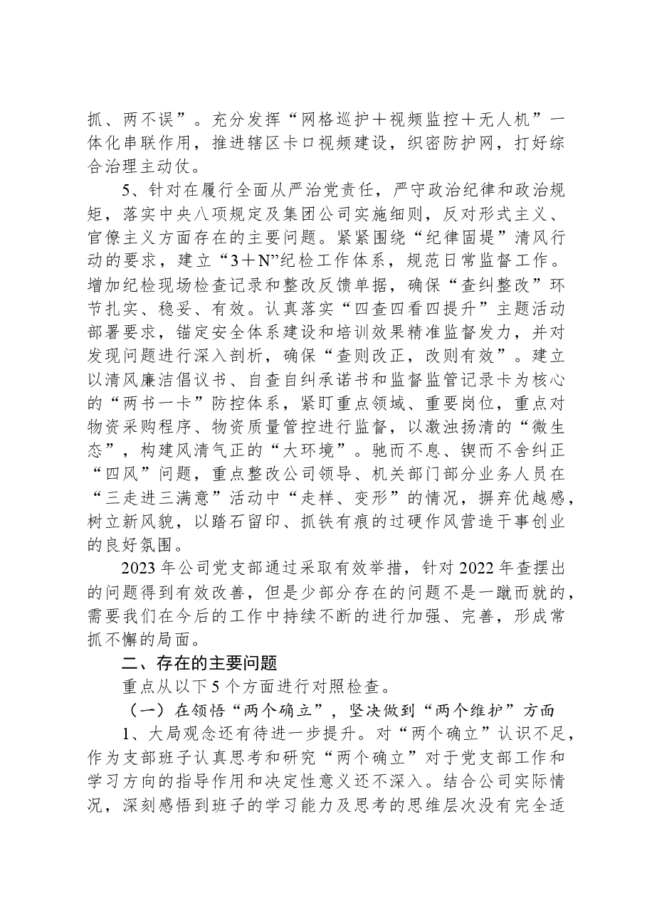 公司2023年度基层党组织专题组织生活会领导班子对照检查材料.docx，第3页预览