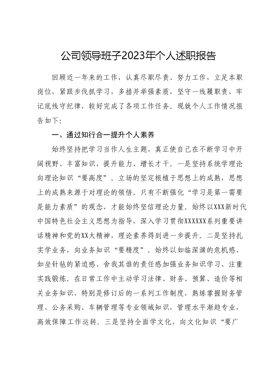 公司领导班子2023年个人述职报告.docx,第1页预览