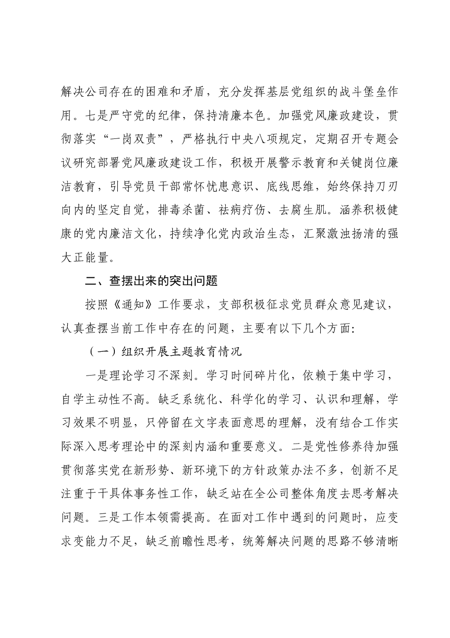 2023年度XX国企主题教育专题组织生活会支部班子对照检查材料.docx,第3页预览