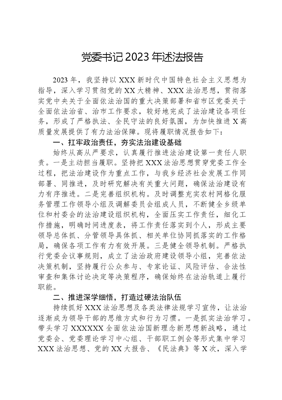 党委书记2023年述法报告.docx,第1页预览
