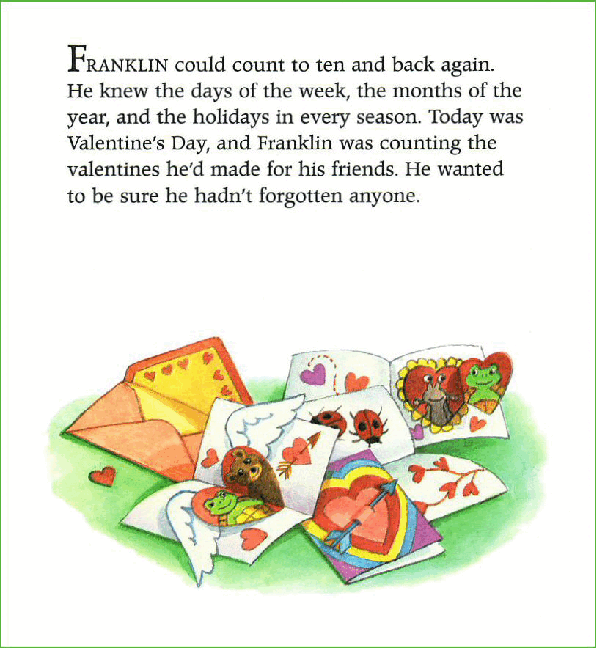 (4-5岁)国外早教机构推荐彩绘英文童书Franklin's Valentines.pdf,第3页预览