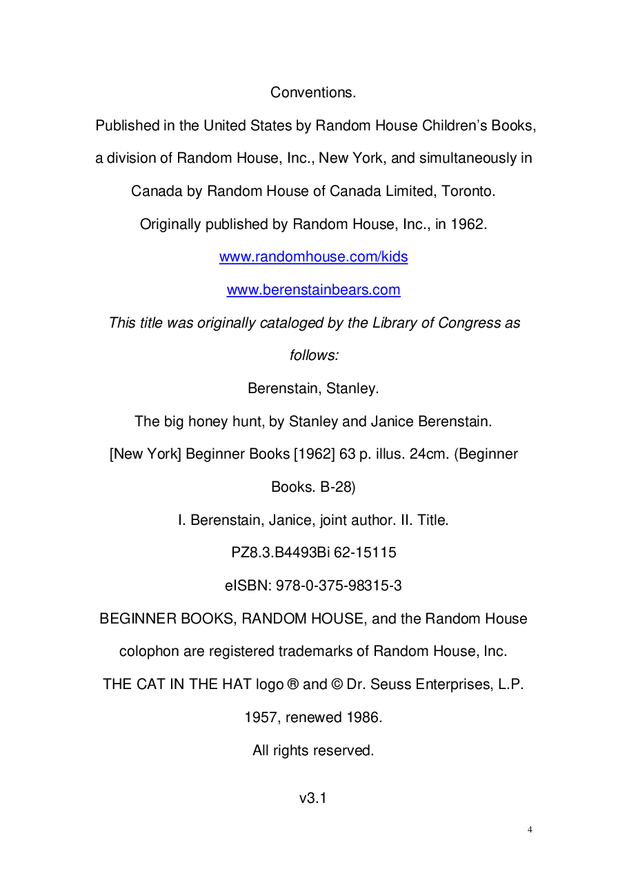 72本贝贝熊早教英文绘本之Berenstain_Bears_and_The_Big_Honey_Hunt.pdf，第4页预览