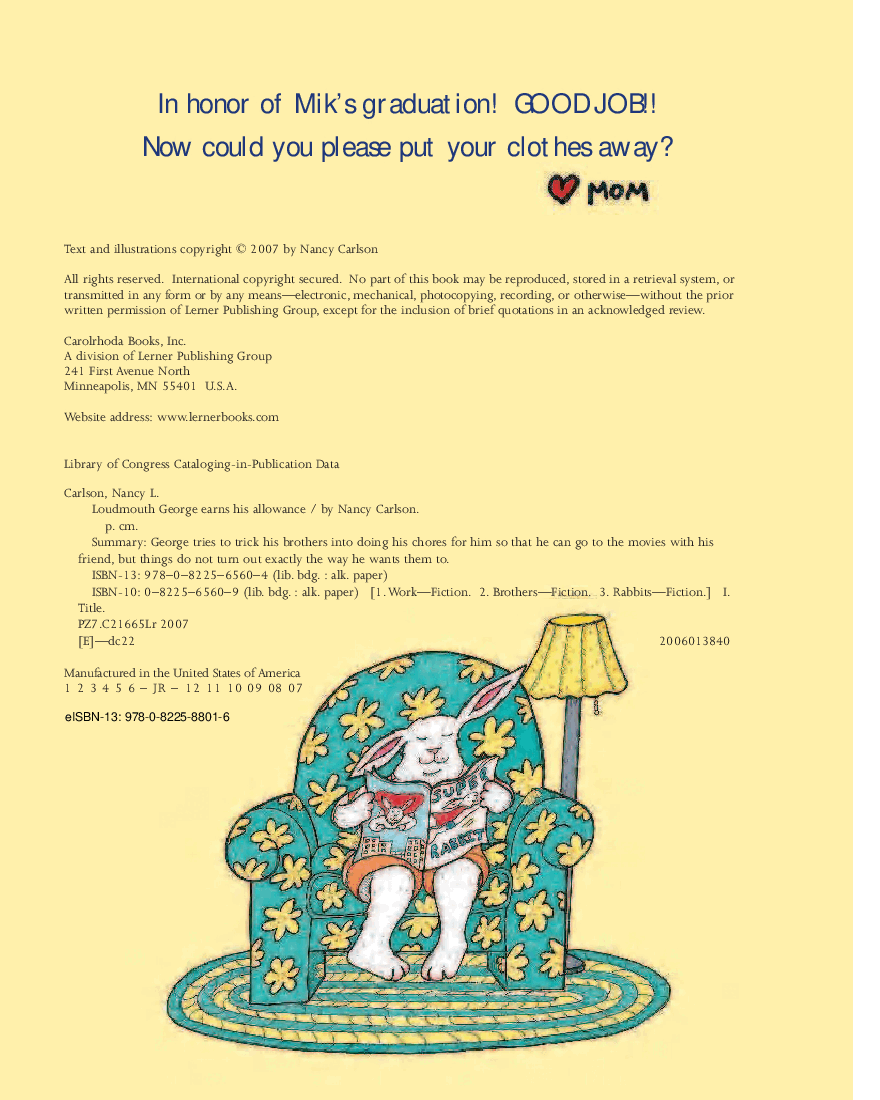 高清彩绘英文原版绘本Loudmouth George Earns His Allowance.pdf,第3页预览