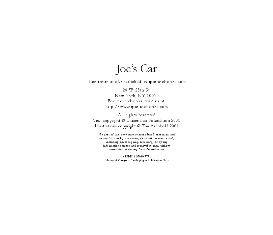 高清彩绘英文原版绘本Joe's Car.pdf，第2页预览