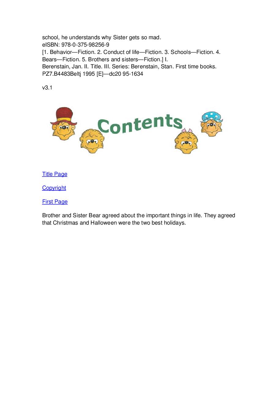 72本贝贝熊早教英文绘本之Berenstain_Bears_and_Too_Much_Teasing.pdf，第4页预览