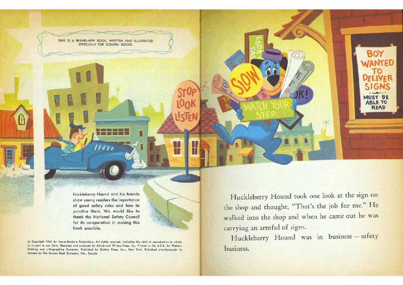 名家精选英语绘本Little Golden Book Huckleberry Hound - Safety Signs (1961) (goldengems).pdf,第3页预览