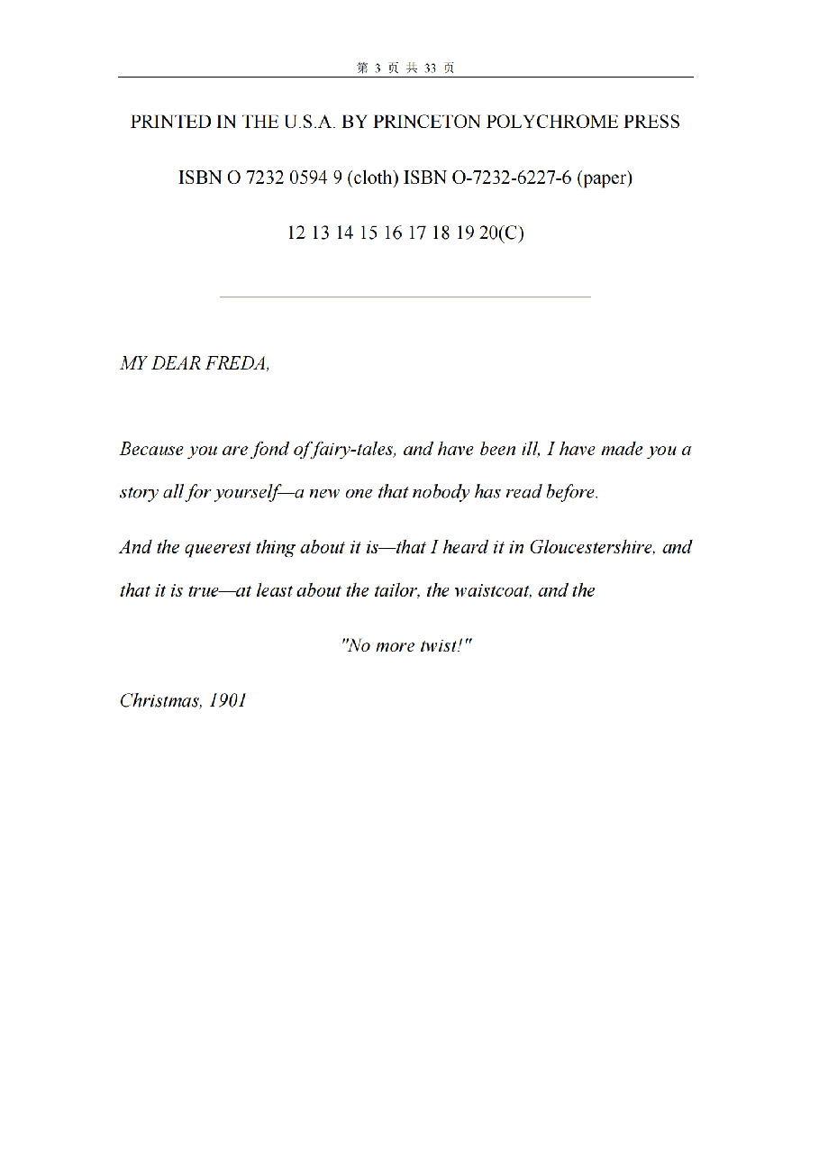 彼得兔系列英语绘本The Tailor of Gloucester.pdf，第3页预览