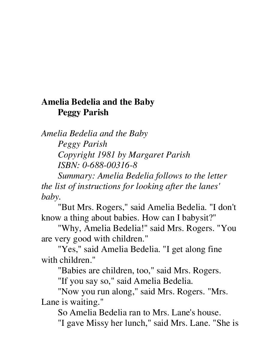 糊涂的女佣系列英文绘本Amelia Bedelia and the Baby - Peggy Parish; pictures by Lynn Sweat.pdf,第2页预览
