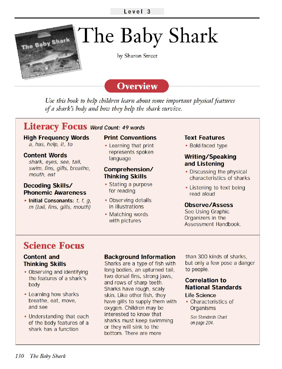 国家地理少儿百科入门级Emergent11 the baby shark 教学指导.pdf，第1页预览
