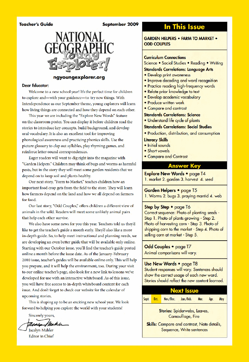 美国国家地理幼儿版september-young-explorer-teacher-guide.pdf,第1页预览