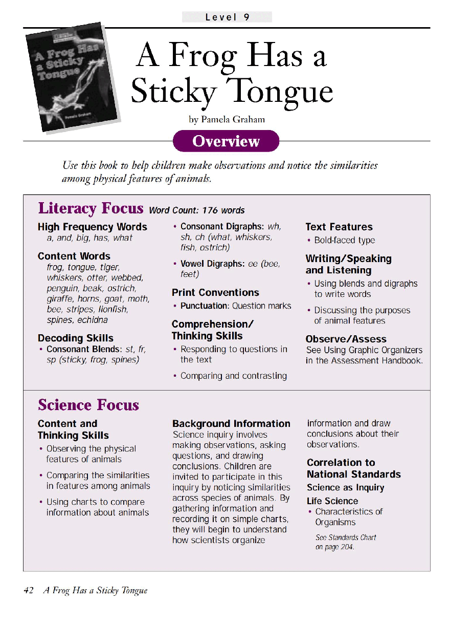 国家地理少儿百科提高级Early02 A Frog Has a Sticky Tongue 教学指导.pdf，第1页预览