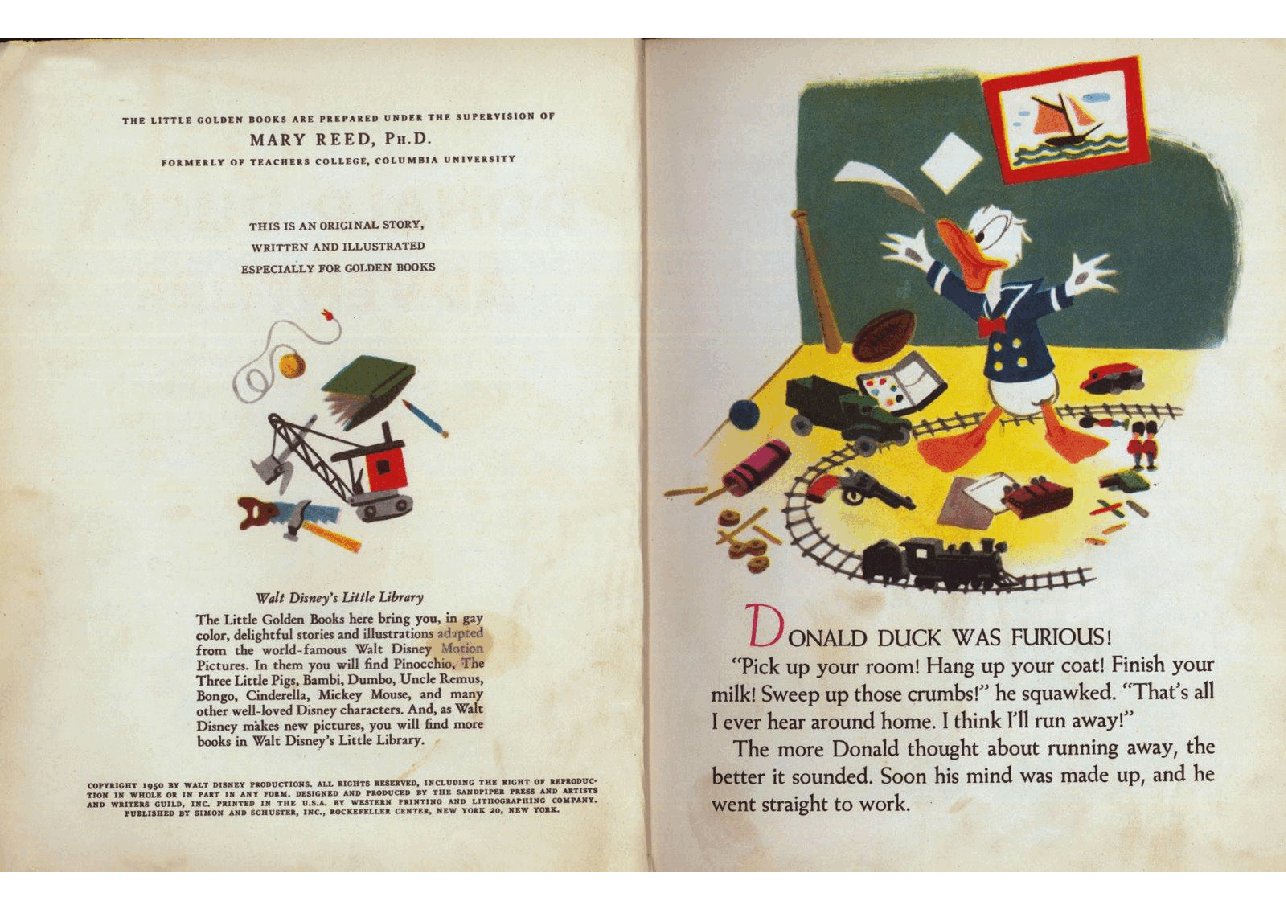 名家精选英语绘本A Little Golden Book D014 - Walt Disney's Donald Duck's Adventure (1950) (Freckled Derelict).pdf,第2页预览