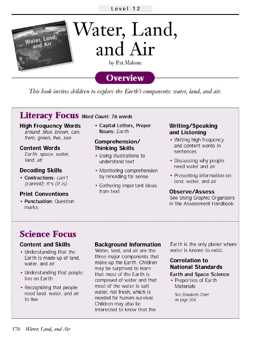 国家地理少儿百科提高级Early13 Water,Land,and Air 教学指导.pdf,第1页预览