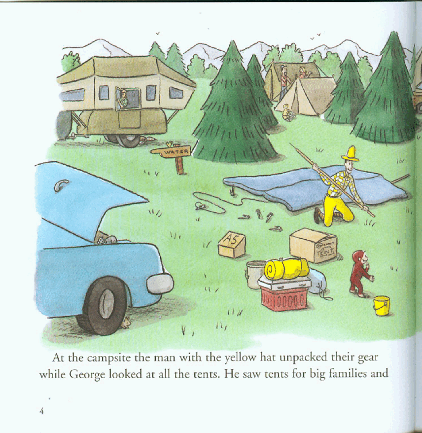 好奇的乔治英文绘本系列Curious George Goes Camping.pdf,第4页预览