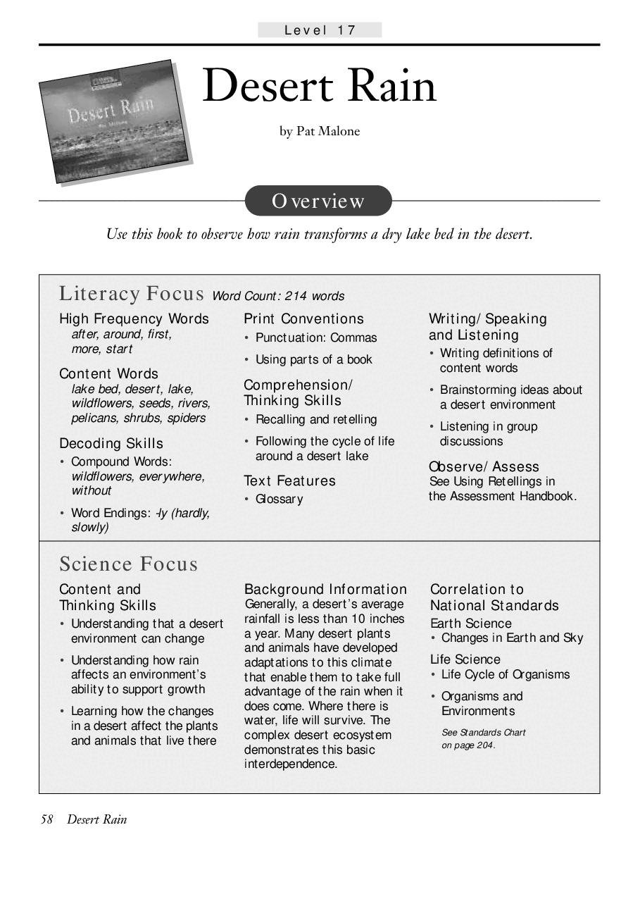 国家地理百科流利级英文绘本Fluent21 desert rain 教学指导.pdf,第1页预览
