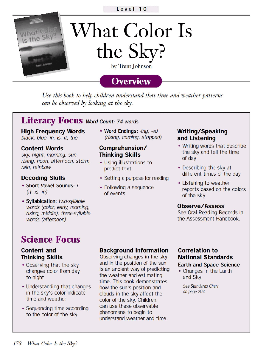 国家地理少儿百科提高级Early03 What Color Is the Sky 教学指导.pdf,第1页预览