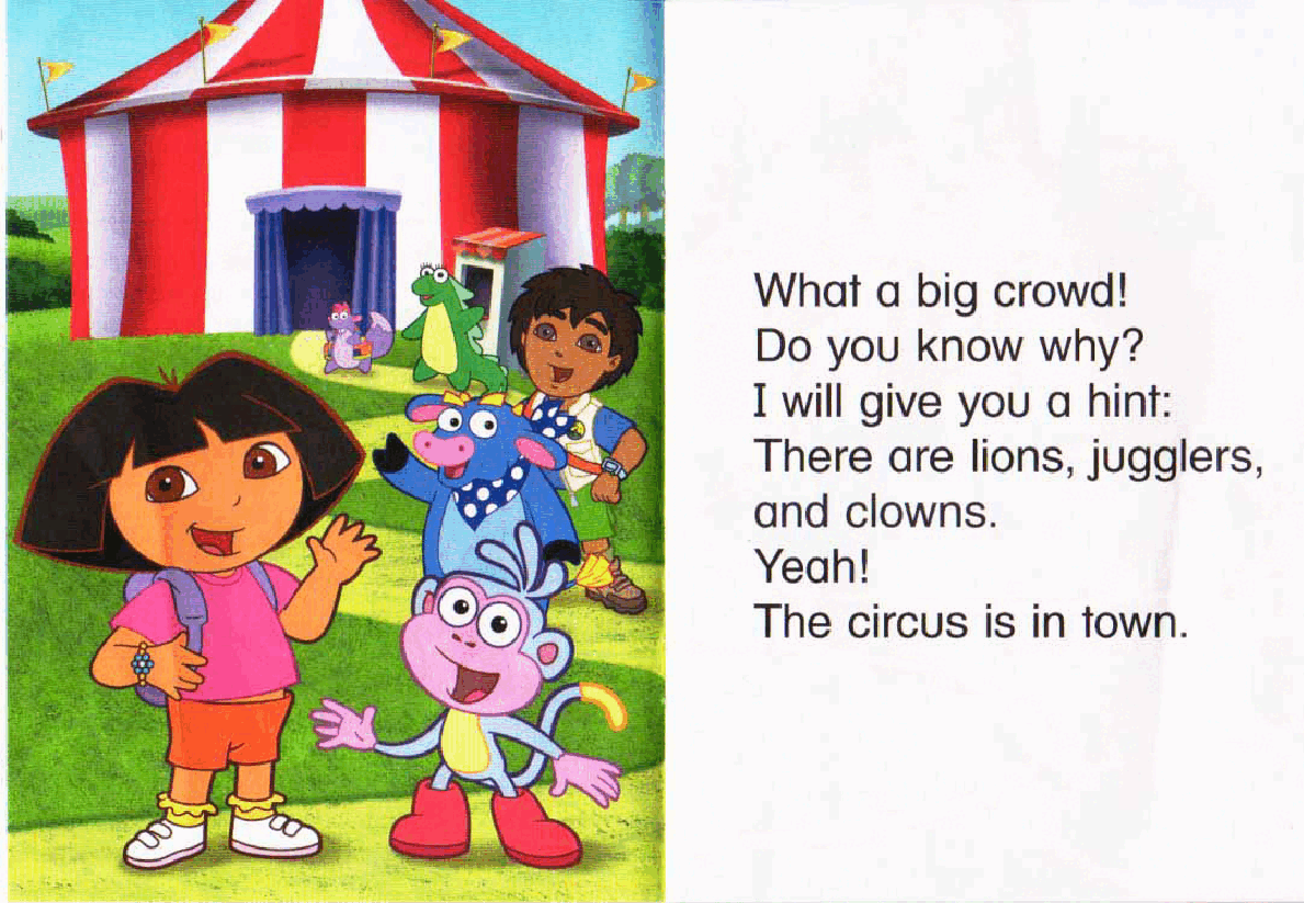 36本爱探险的朵拉英文绘本a circus comes to town.pdf,第3页预览