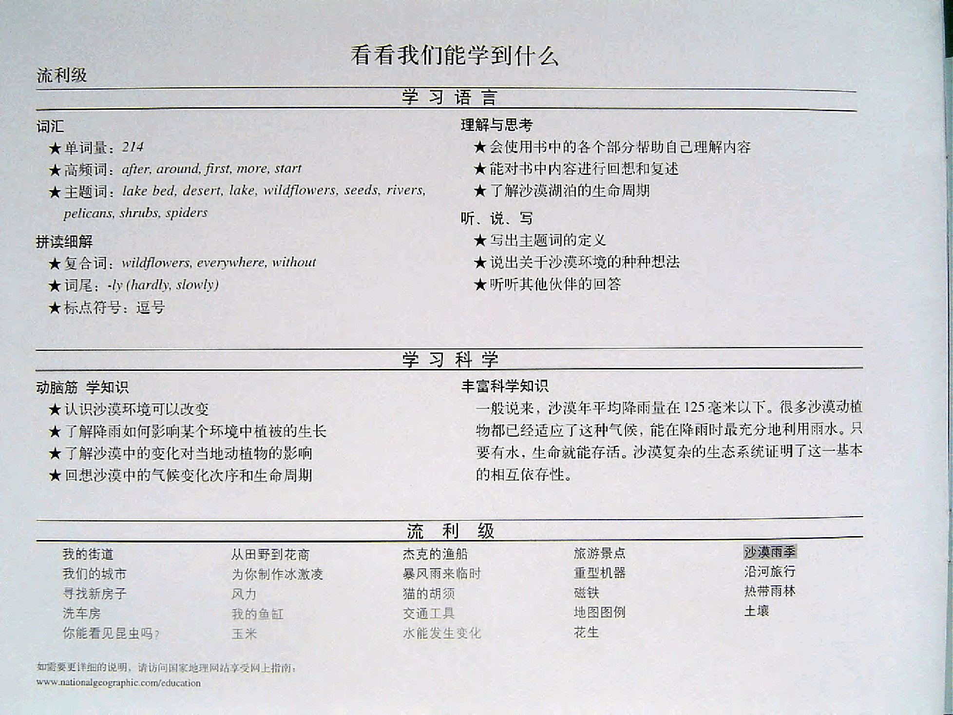 国家地理百科流利级英文绘本Fluent21 desert rain 课文.pdf,第2页预览
