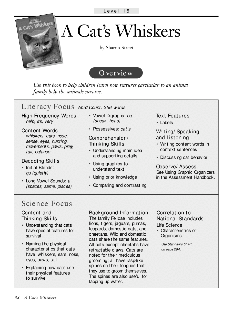 国家地理百科流利级英文绘本Fluent13 a cat's whiskers 教学指导.pdf,第1页预览