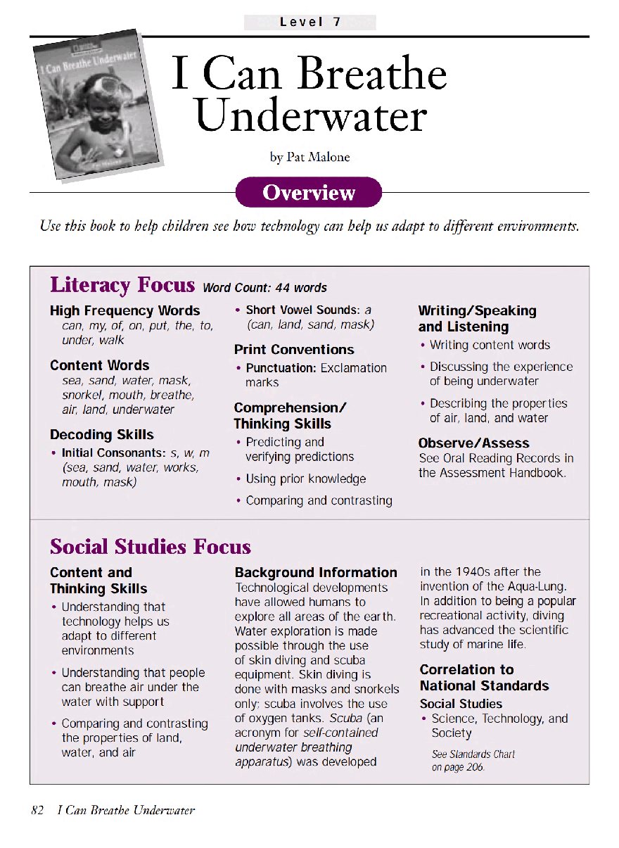 国家地理少儿百科提高级Early01 I Can Breathe Underwater 教学指导.pdf,第1页预览