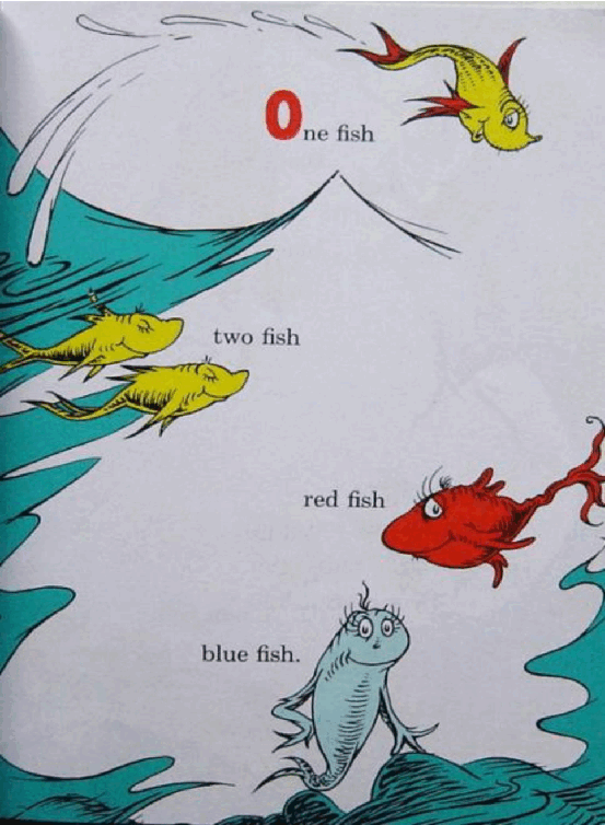 世界TOP50初级启蒙绘本One Fish Two Fish Red Fish Blue Fish双页版.pdf,第2页预览