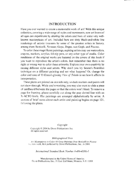 Art Masterpieces to Color (2004.Dover).pdf,第2页预览